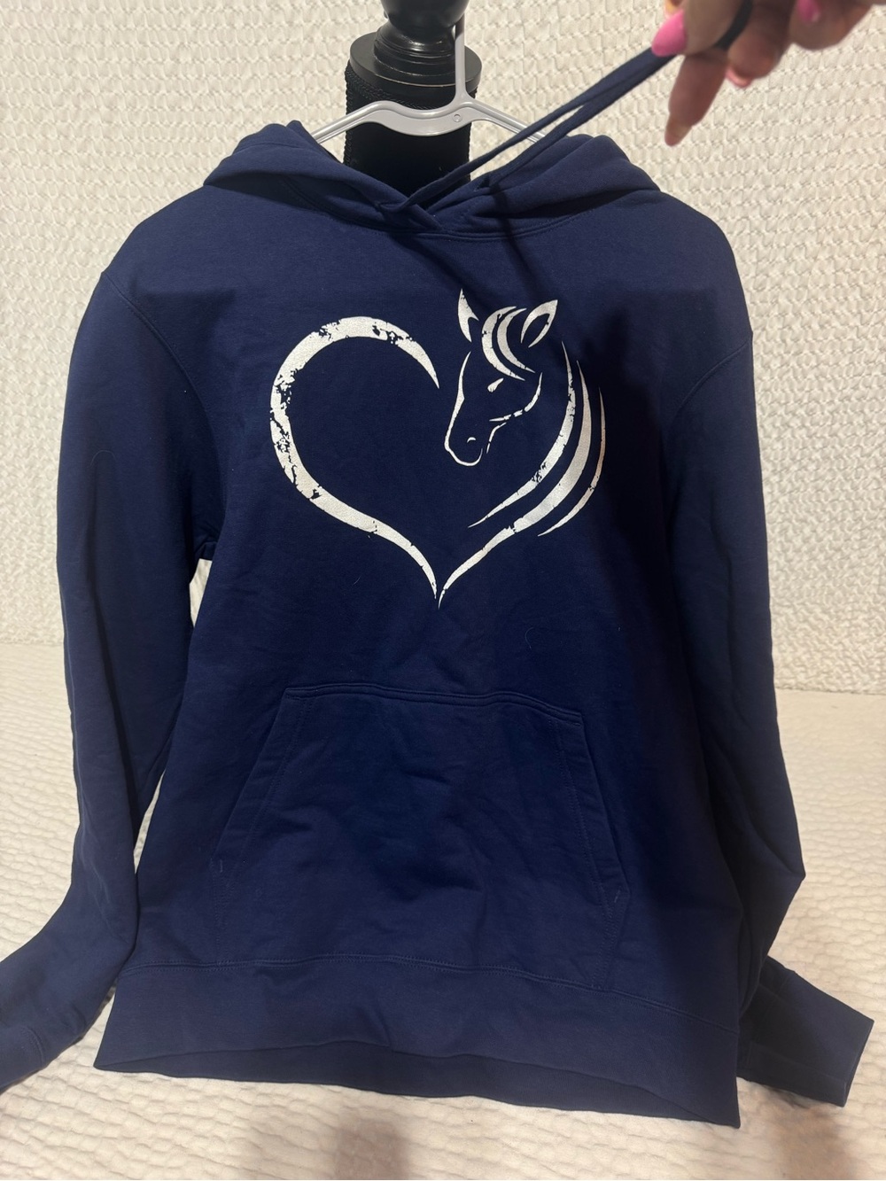 Port and Company Navy Blue Hoodie with White Horse Heart Graphic